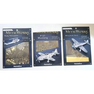 Fascinations Metal Works 3 Models Huey UH-1 Mitsubishi A6M Zero P-51 Mustang